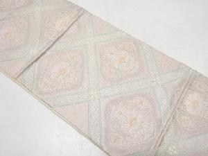 アンティーク　斜め格子に華紋模様織り出し袋帯(材料)